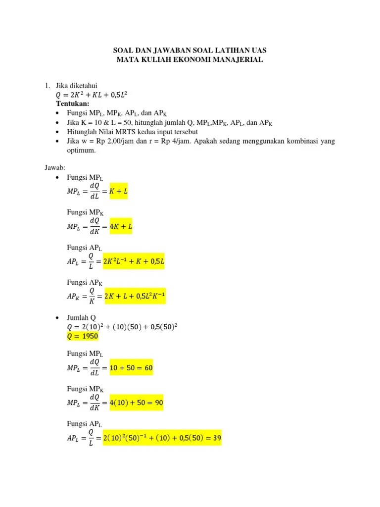 Untuk menghitung biaya tetap total total fixed cost tfc adalah dengan cara menambah biaya tetap fixed cost fc dengan biaya variable variable cost vc. Contoh Soal Teori Produksi Dan Jawabannya Cara Golden