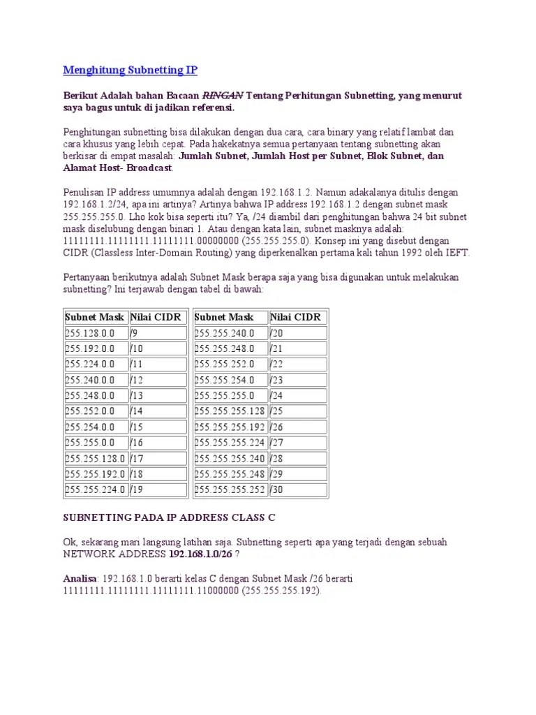 Menghitung Subnetting IP | PDF