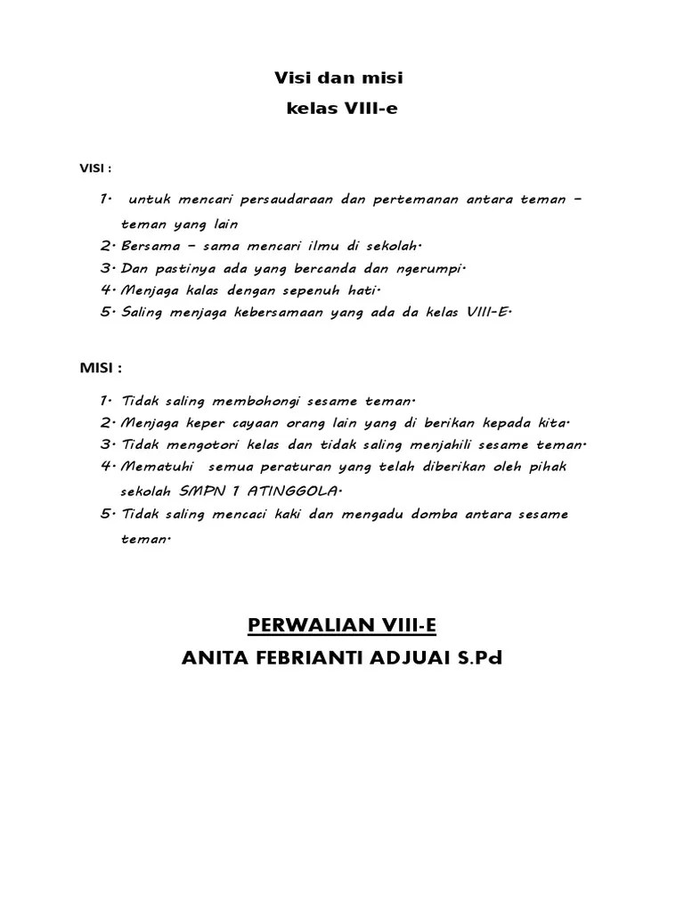 Visi Dan Misi Kelas VIII | PDF