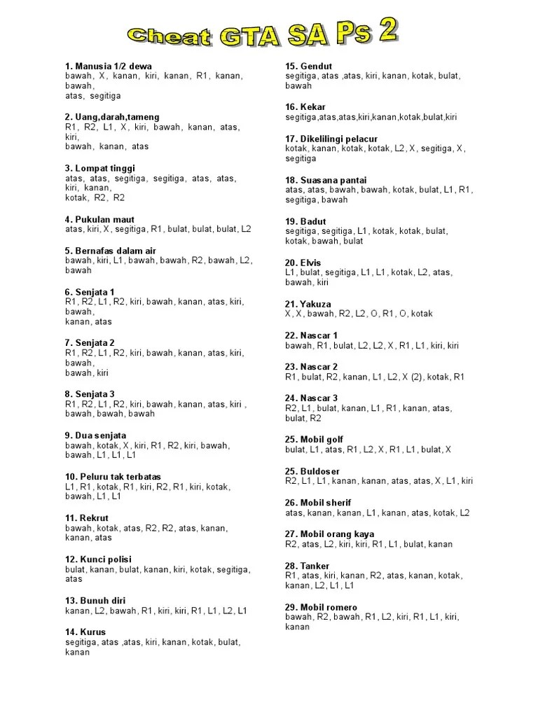 Maen gta san andreas ps2 kalo ngga ngecheat itu kurang mantep gan, wkwkwk. Cheat Gta Ps2 Kunci Polisi Revisi Id