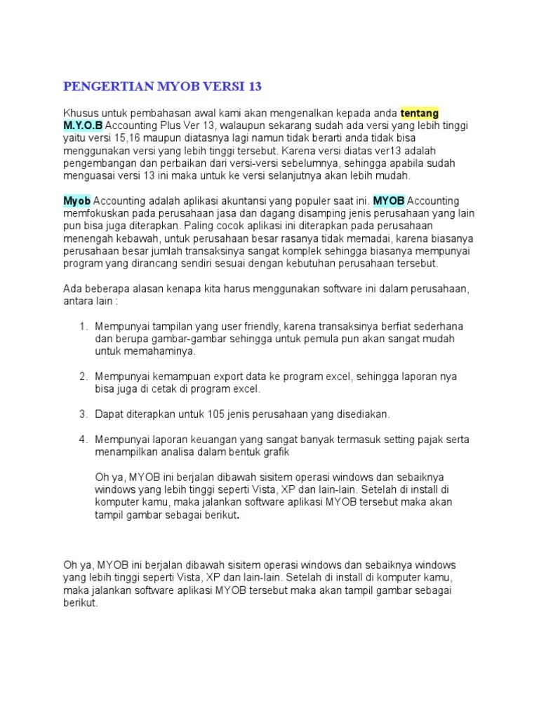 Pengertian Myob Versi 13 | PDF