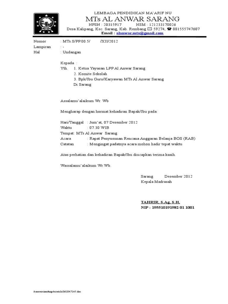 Contoh surat undangan rapat orang tua wali murid di sekolah dalam format word dadang jsn undangan sekolah orang tua undangan rapat wali . Contoh Surat Undangan Rapat Orang Tua Siswa Smp
