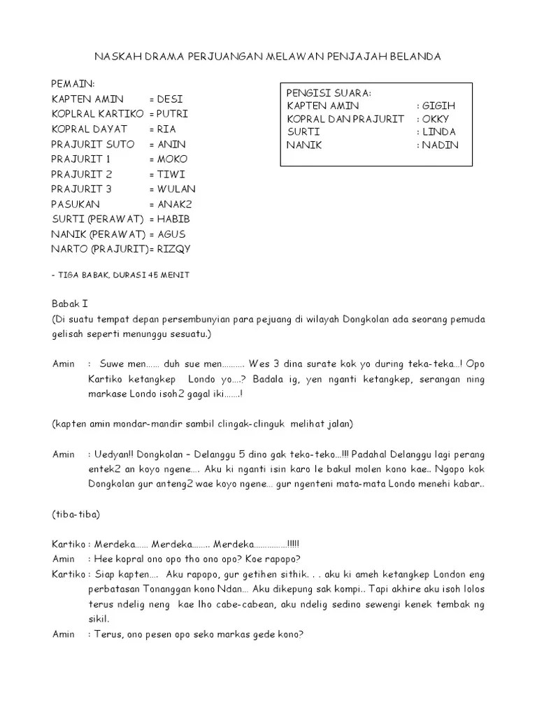 Dalam artikel ini, akan ada enam contoh naskah drama yang akan kita jabarkan, simak ya!!. Naskah Drama 6 Orang Durasi 15 Menit