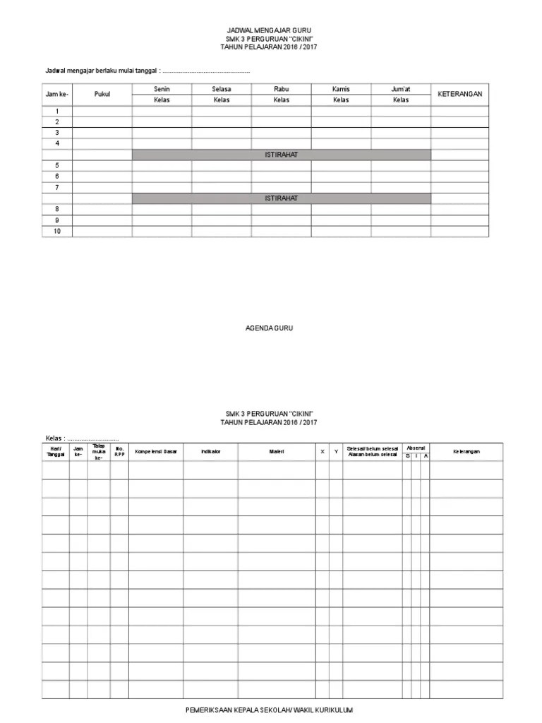Jam praktek paket keahlian tkr di laksanakan sore hari jadwal di atur oleh kaproli &amp; Jadwal Mengajar Guru