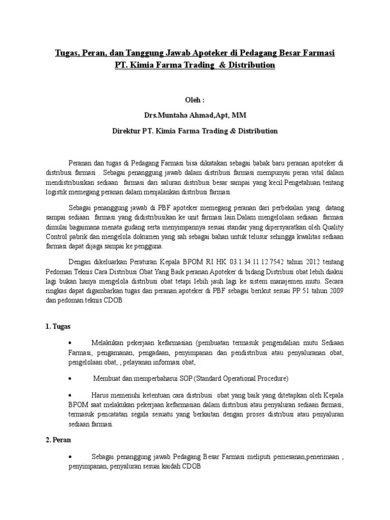 Tugas Dan Wewenang Apoteker &amp; Produk SApesialis | PDF