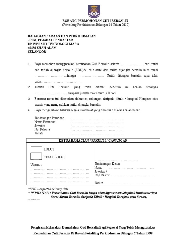 100%(1)100% ont trouvé ce document utile (1 vote). Borang Cuti Bersalin Swasta