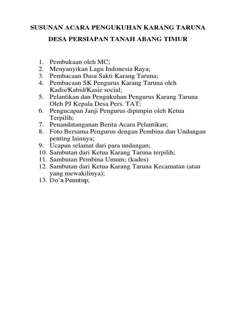 Susunan Acara Pengukuhan Karang Taruna | PDF
