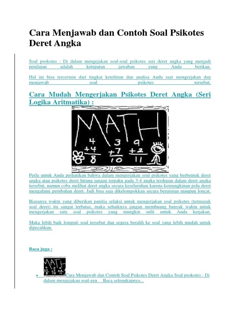 Cara Menjawab Dan Contoh Soal Psikotes Deret Angka | PDF