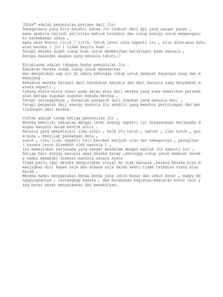 Orbs - Ectoplasma - Vortex - Tahapan Tingkatan Kemunculan Jin | PDF