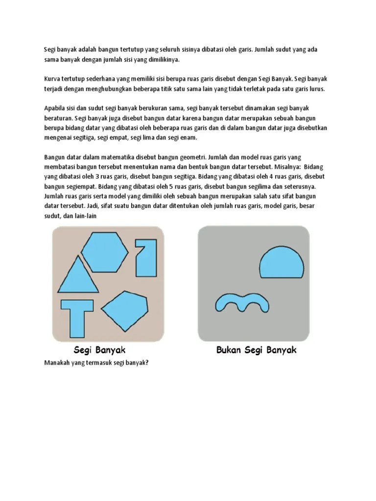 Juga disebutkan mengenai segitiga, segi emapt, segi lima dan segi enam. Segi Banyak Adalah Bangun Tertutup Yang Seluruh Sisinya Dibatasi Oleh Garis Pdf