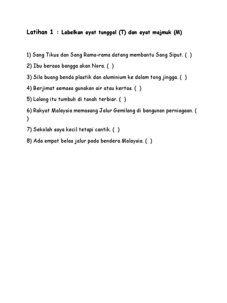 Latihan kata majmuk dan rangkai kata setara. Latihan Ayat Tunggal Dan Majmuk T2 Pdf
