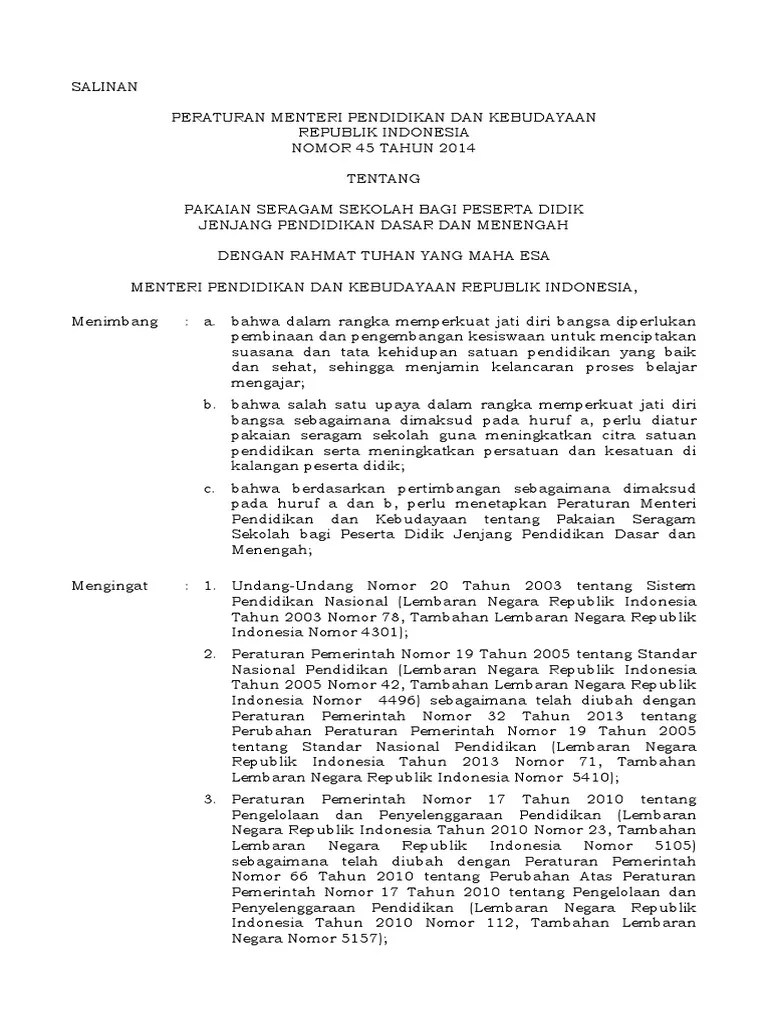 Permendikbud No 45 Tahun 2014 | PDF