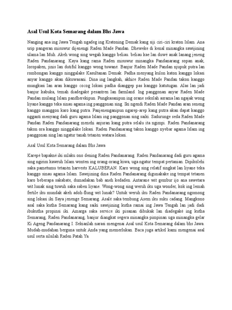 Asal Usul Semarang Dalam Bahasa Jawa - Revisi Id