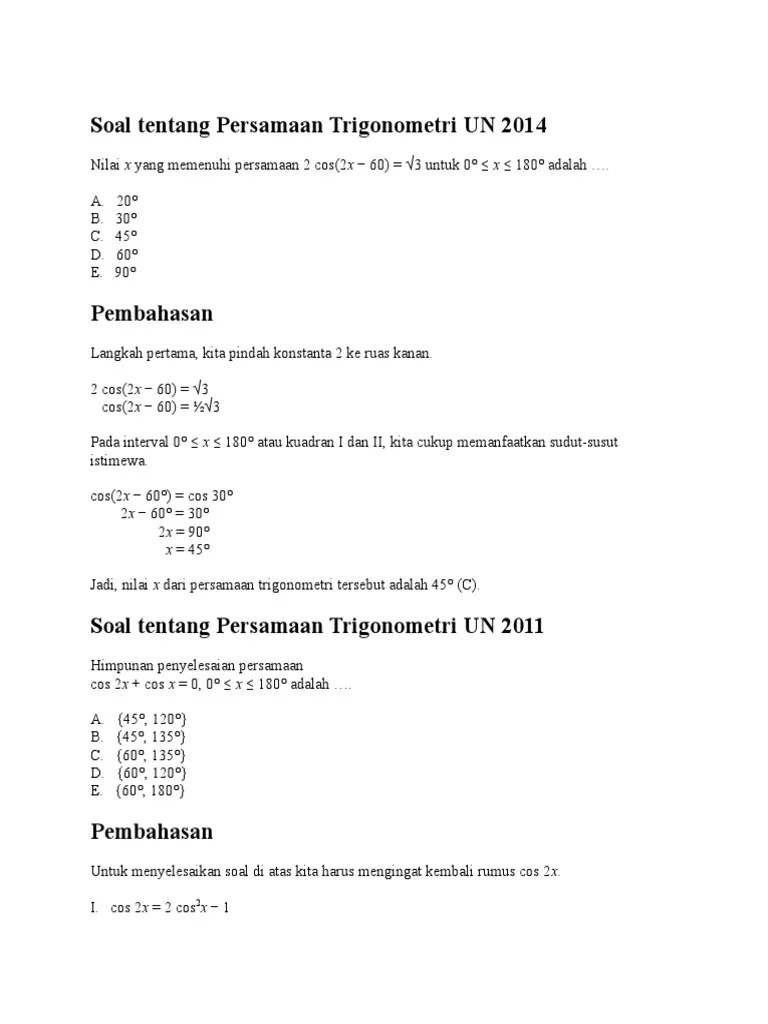 Soal Tentang Persamaan Trigonometri UN 2014 | PDF
