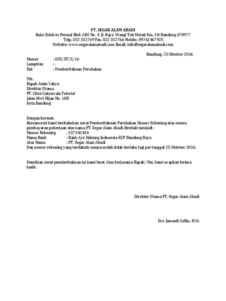 Melampirkan fotocopy bukti / ketetapan ganti nama (apabila sudah ganti . Contoh Surat Pernyataan Ganti No Rekening - Download