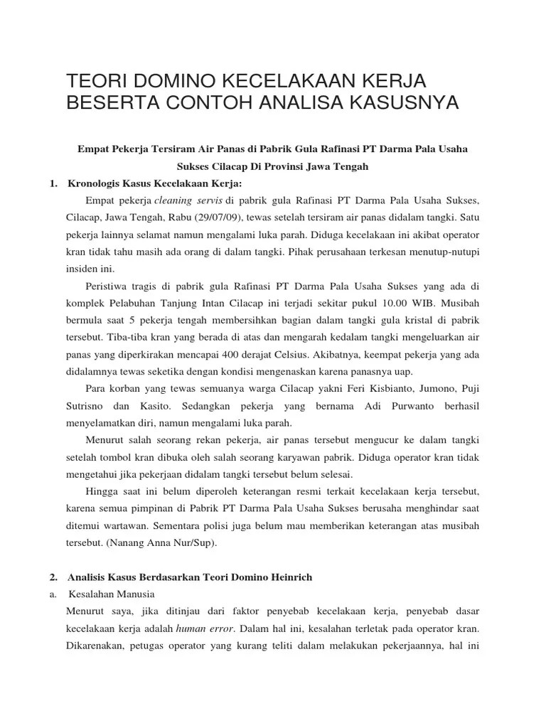Menurut abduh, rizky, dan bobby (2010) bahwa laporan tahunan. Teori Domino Kecelakaan Kerja Beserta Contoh Analisa Kasusnya Pdf