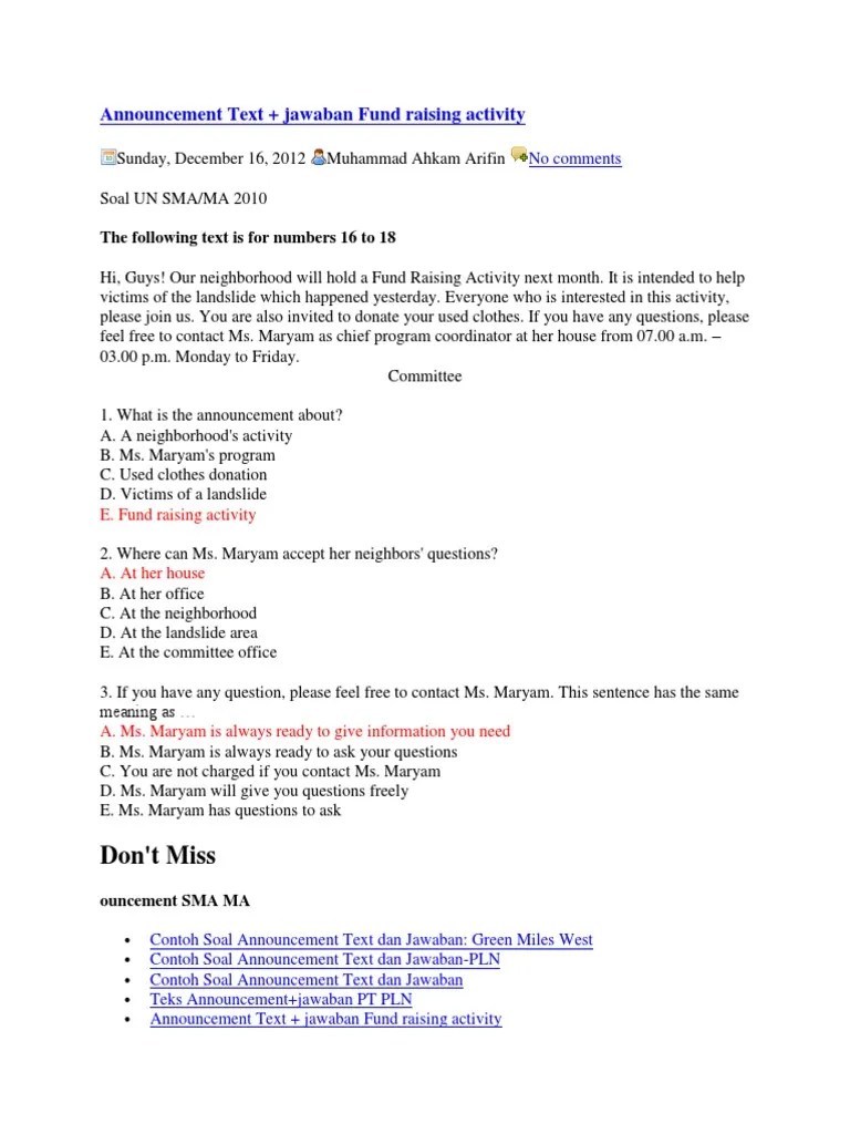 18.01.2019 · postingan kali ini berisi tentang soal latihan desctiptive text yang bertujuan untuk membantu kita melatih pemahaman tentang descriptive text. What Is The Announcement About Hi Guys Our Neighborhood Know It Info