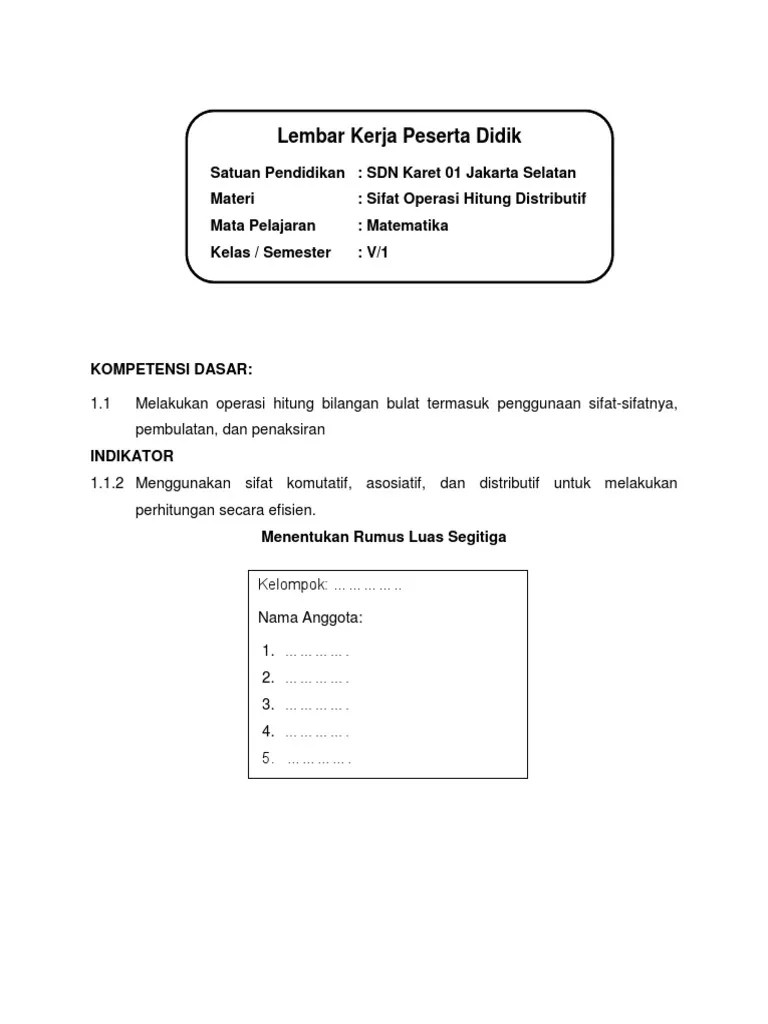 Kurikulum 2013 perangkat pembelajaran rencana pelaksanaan pembelajaran (rpp) . Contoh Soal Sifat Komutatif Asosiatif Dan Distributif Kelas 6 Sd Contoh Soal Terbaru
