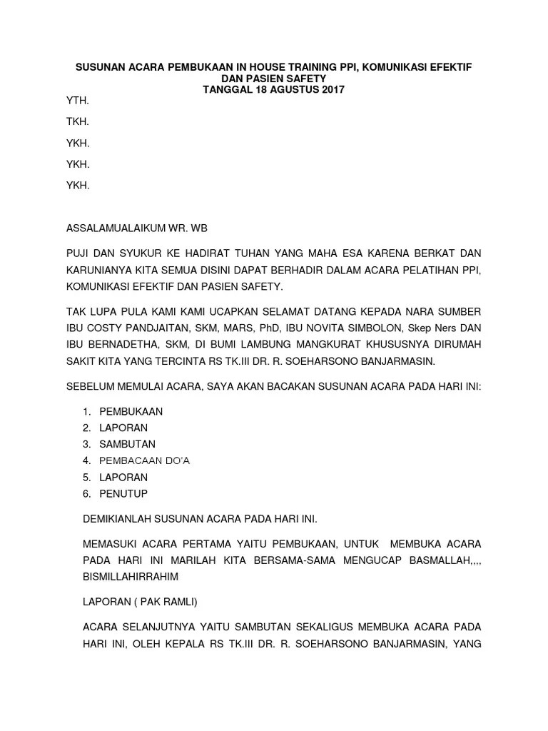 Susunan Acara Pembukaan in House Training Ppi | PDF