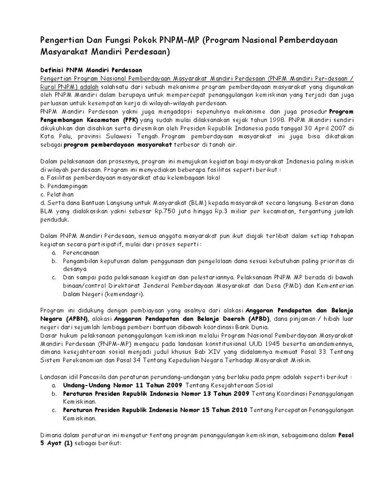 Pengertian Dan Fungsi Pokok PNPM-MP (Program Nasional Pemberdayaan