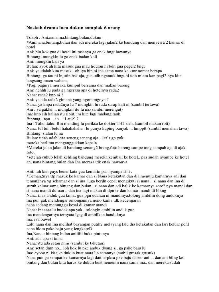 Di sebuah rumah mewah dengan perabotan yang mahal, tampak dari ruang keluarga seorang pembantu yang tengah memasak di dapur. Naskah Drama Lucu Dukun Somplak 6 Orang