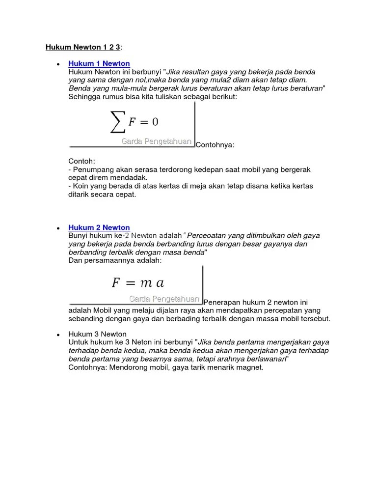 Tuliskan Bunyi Hukum 1 2 Dan 3 Newton – Dengan