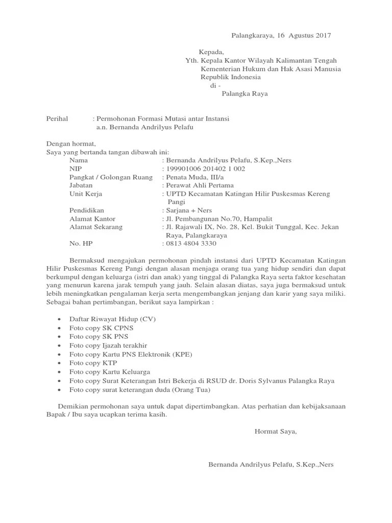 Permohonan mutasi antar instansi lolos butuh a.n. Surat Lolos Butuh Pns Belajar