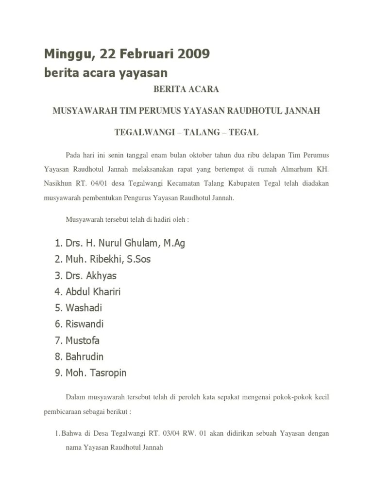 Berita Acara Rapat Pendirian Yayasan | PDF