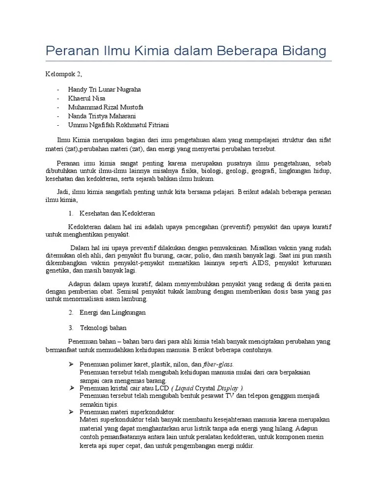 Peran Ilmu Kimia Di Berbagai Bidang - Terkait Ilmu