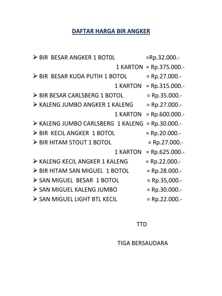 Daftar Harga Bir Angker | PDF
