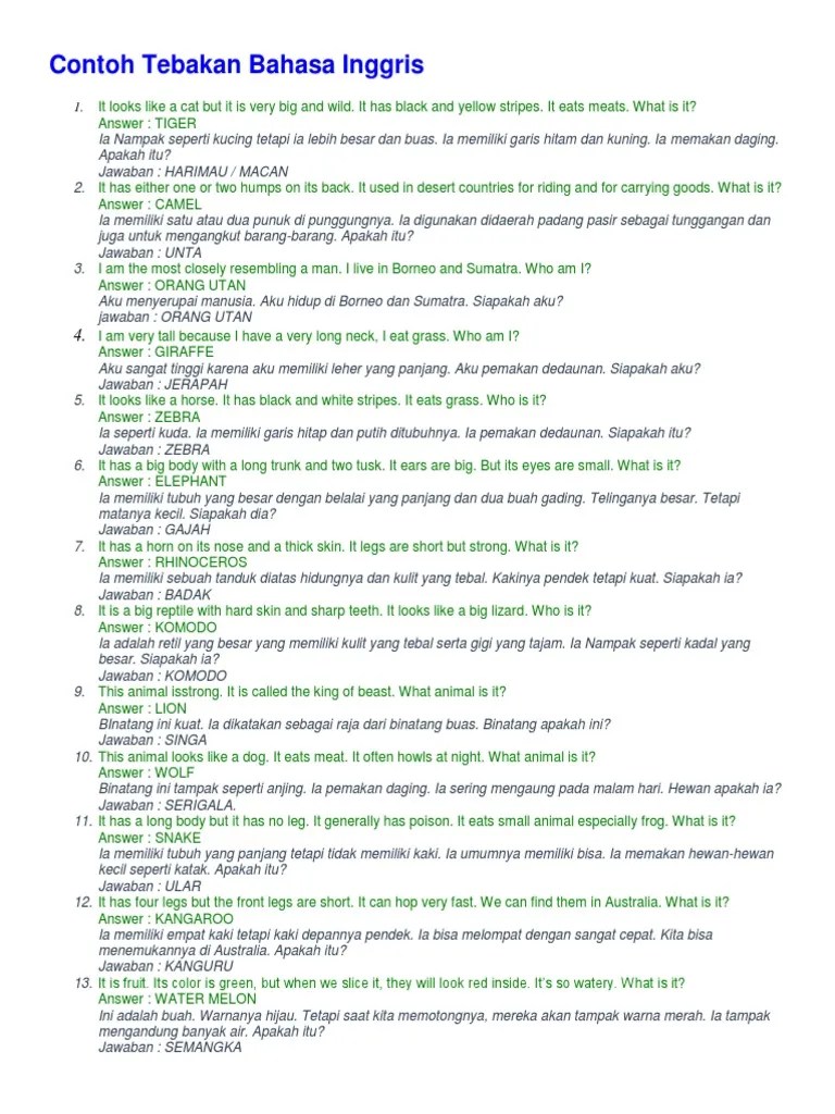 Perbedaan mendasar antara kata lahar dalam bahasa inggris dan indonesia tampak bukan pada. Contoh Tebakan Bahasa Inggris