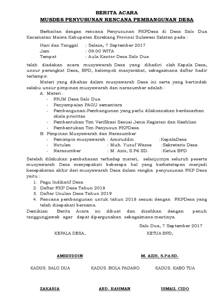 Berita Acara Musyawarah Desa | PDF