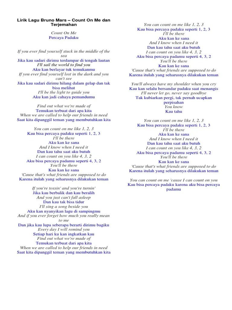 Lirik Lagu Bruno Mars Count On Me dan