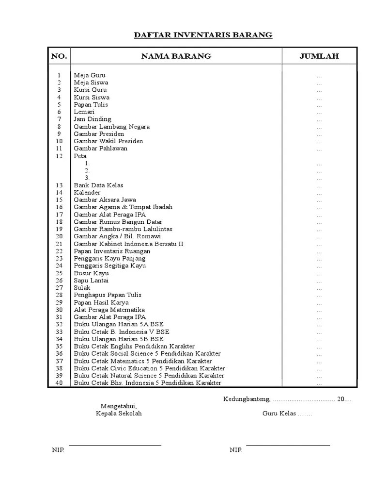 11.08.2021 · kumpulan contoh format dokumen sarana dan prasarana dibutuhkan untuk melengkapi administrasi sarpras di sekolah. Daftar Inventaris Barang Pdf