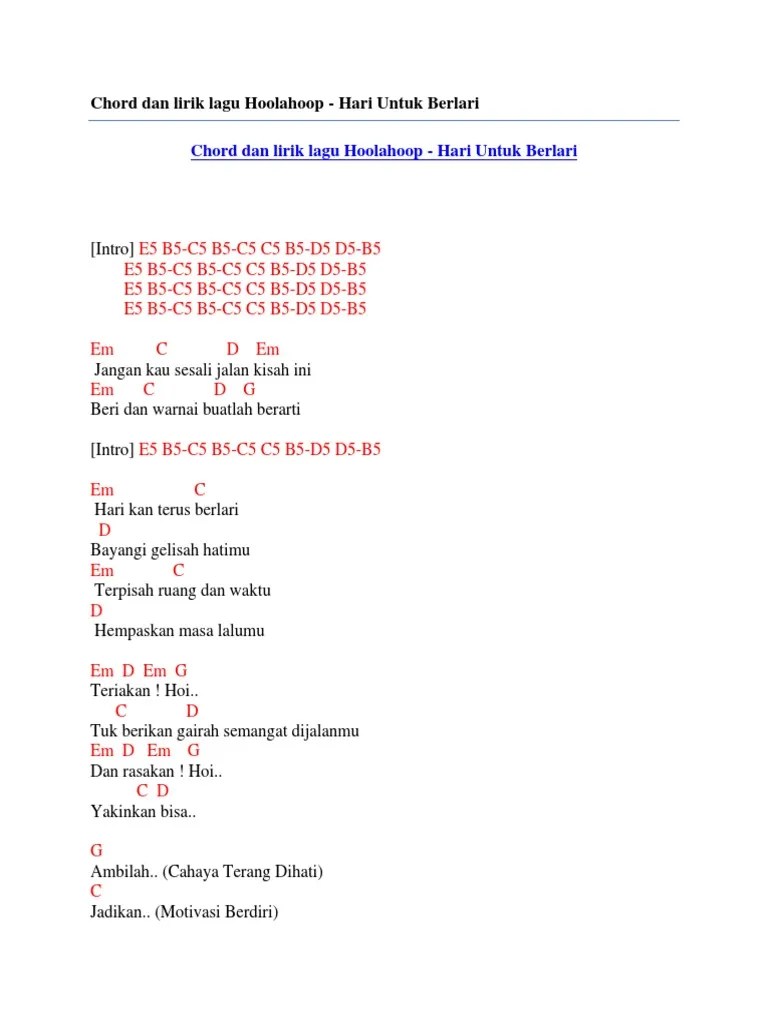 ♫ chord capo fret 4 intro : Chord Dan Lirik Lagu Hoolahoop Hari Untuk Berlari Pdf