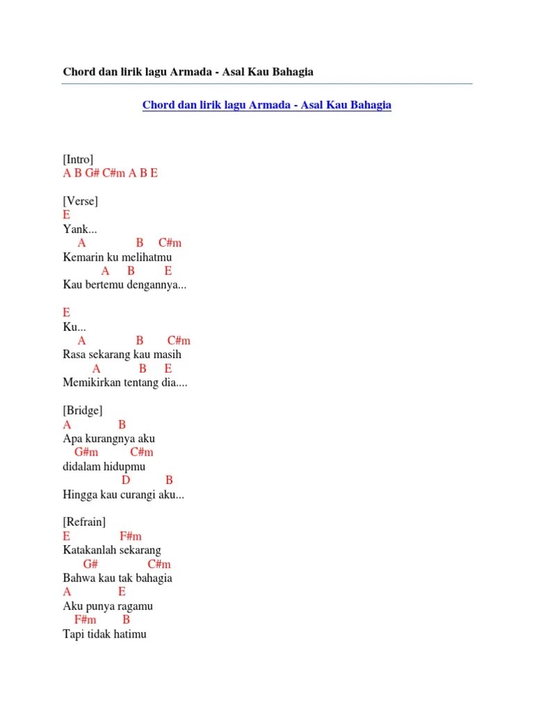 Chord Dan Lirik Lagu Armada - Asal Kau Bahagia | PDF