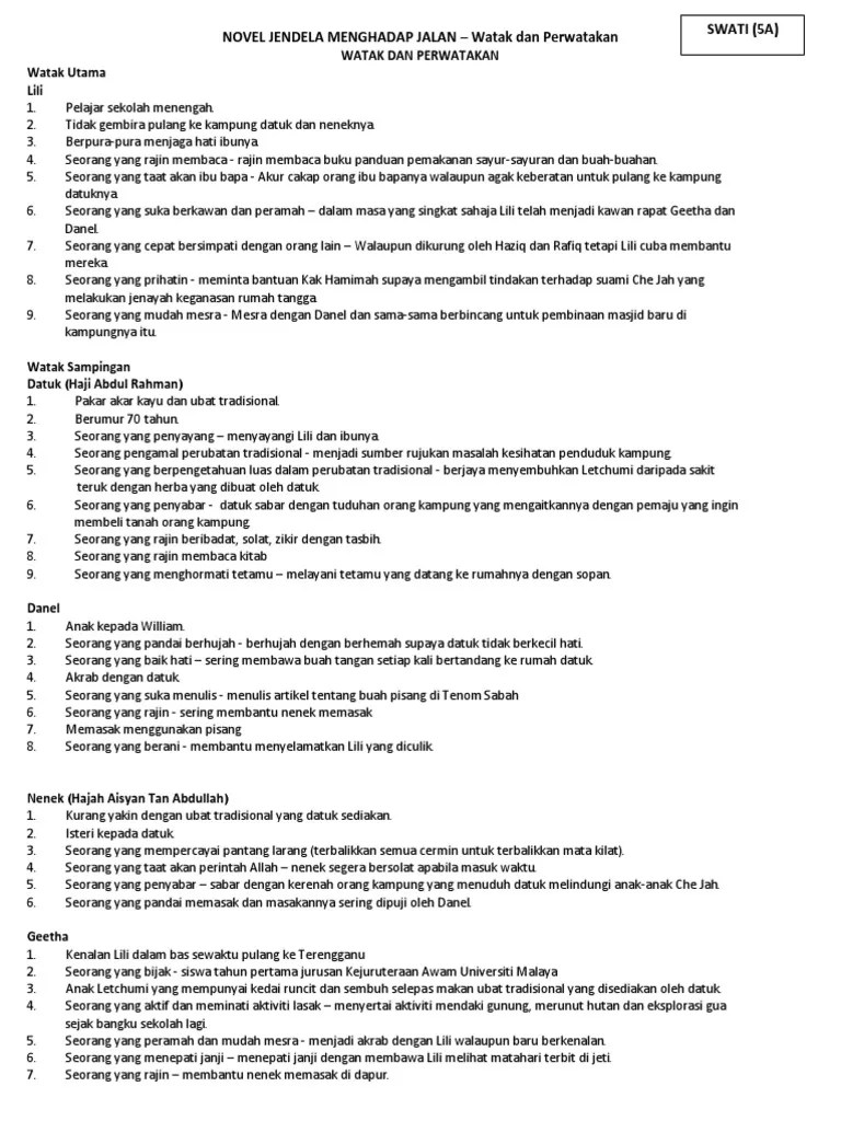 Berikutnya nota novel ini termasuk tema, persoalan, sinopsis, latar, watak perwatakan, plot, teknik plot, nilai dan pengajaran. Novel Jendela Menghadap Jalan Pdf