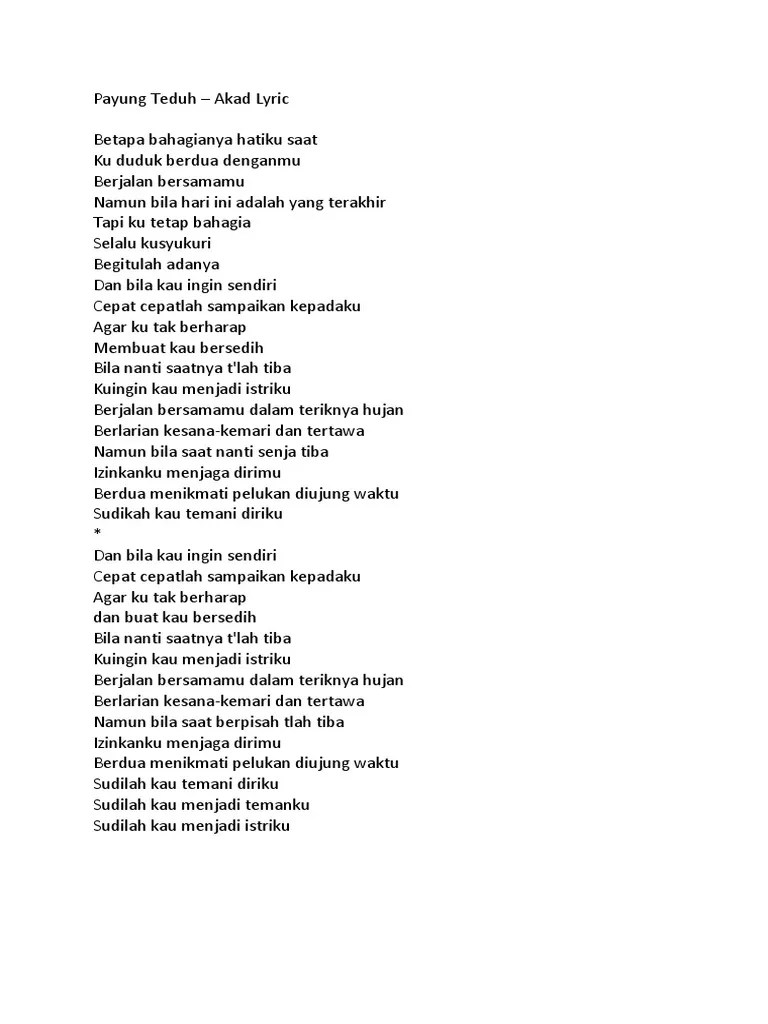 Bila nanti saatnya t'lah tiba. Payung Teduh Akad Lyric Pdf