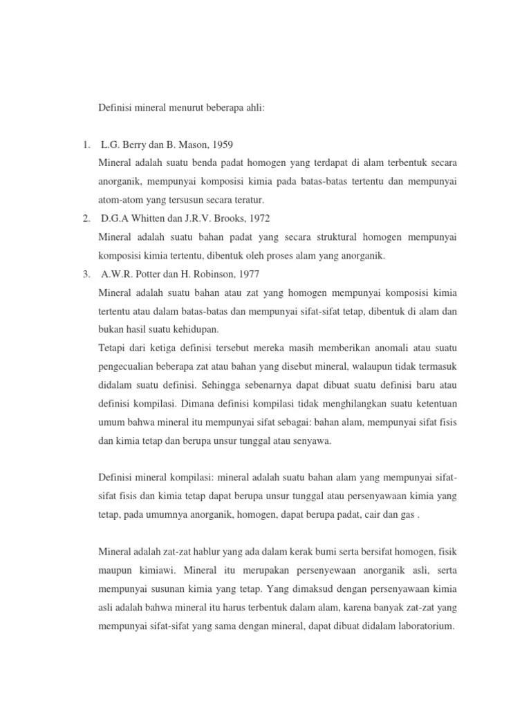 Definisi Mineral Menurut Beberapa Ahli | PDF
