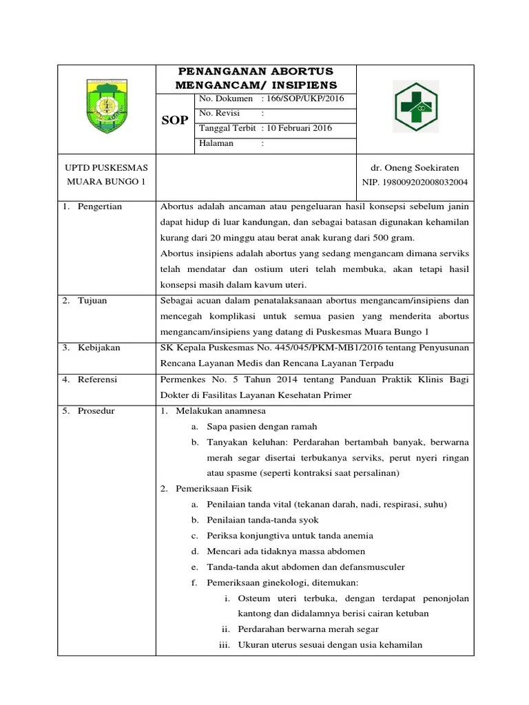 SOP Abortus Mengancam (Insipiens) | PDF