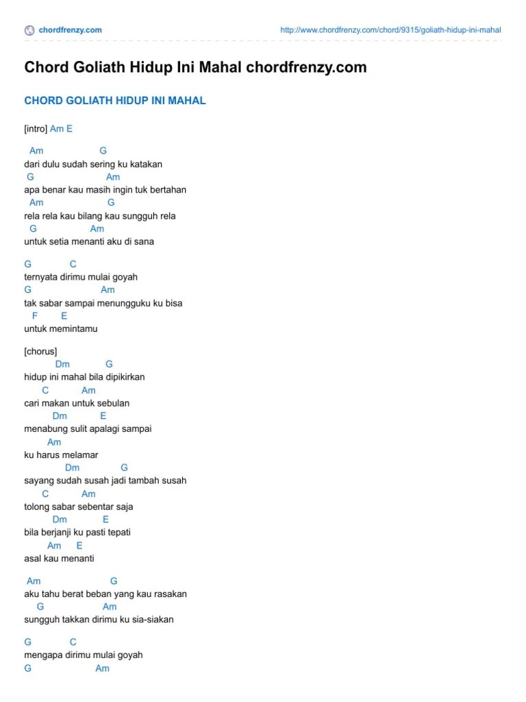 Chord Goliath Hidup Ini Mahal Chordfrenzycom PDF | PDF