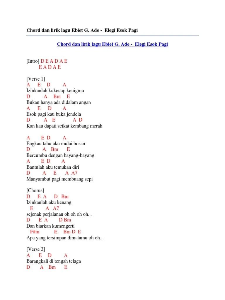 Chord Dan Lirik Lagu Ebiet G. Ade - Elegi Esok Pagi | PDF