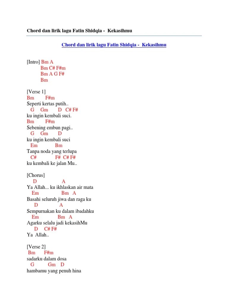 Chord Dan Lirik Lagu Fatin Shidqia - Kekasihmu | PDF