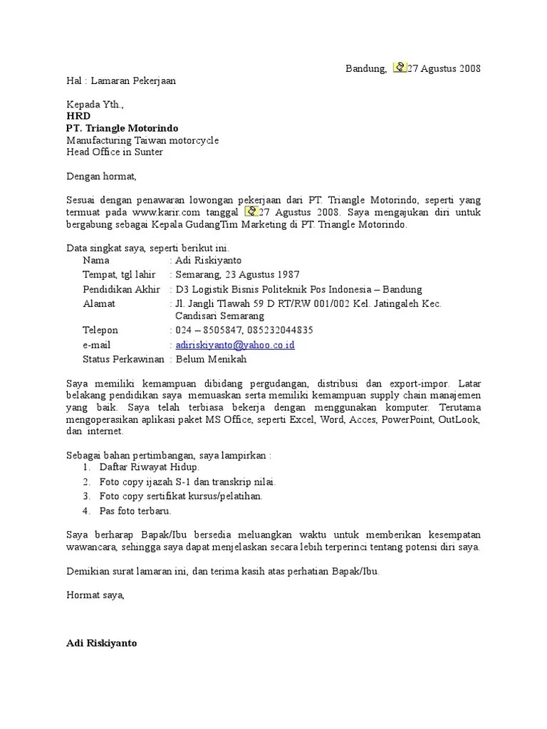 Contoh Surat Lamaran Kerja Dari Iklan | PDF