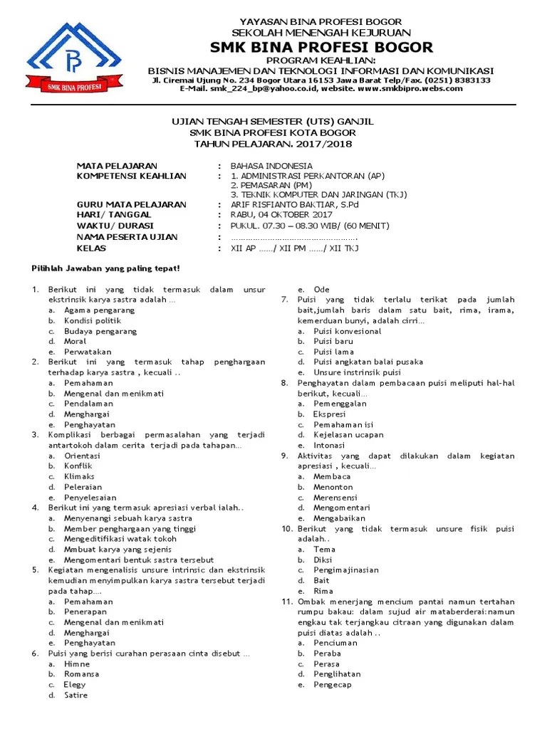 Soal uts matematika kelas 4 semester 1 plus kunci jawaban download. Contoh Soal Uts Pkwu Kelas 12 Tengah Semester 1
