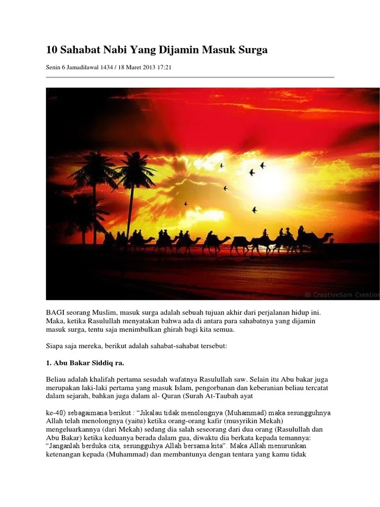 10 Sahabat Nabi Yang Dijamin Masuk Surga | PDF