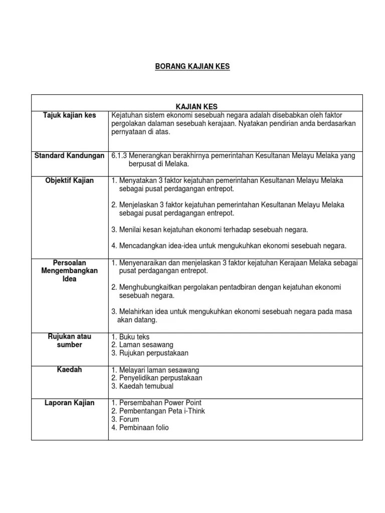 Kajian kes sejarah tingkatan 2 kesultanan melayu melaka. Contoh Kerja Kursus Sejarah Tingkatan 2 Kesultanan Melayu Melaka Nashcxt