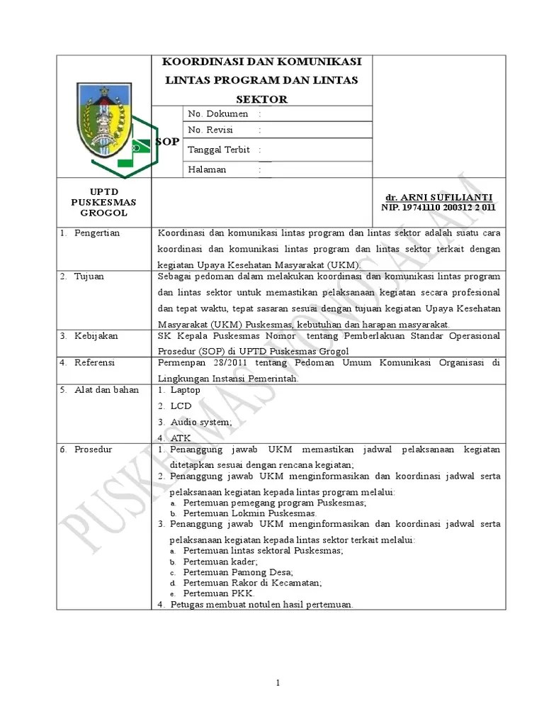 Sop memerlukan komunikasi, koordinasi dan kerjasama dengan. 4 1 1 6 Sop Koordinasi Dan Komunikasi Lintas Program Dan Lintas Sektor Pdf