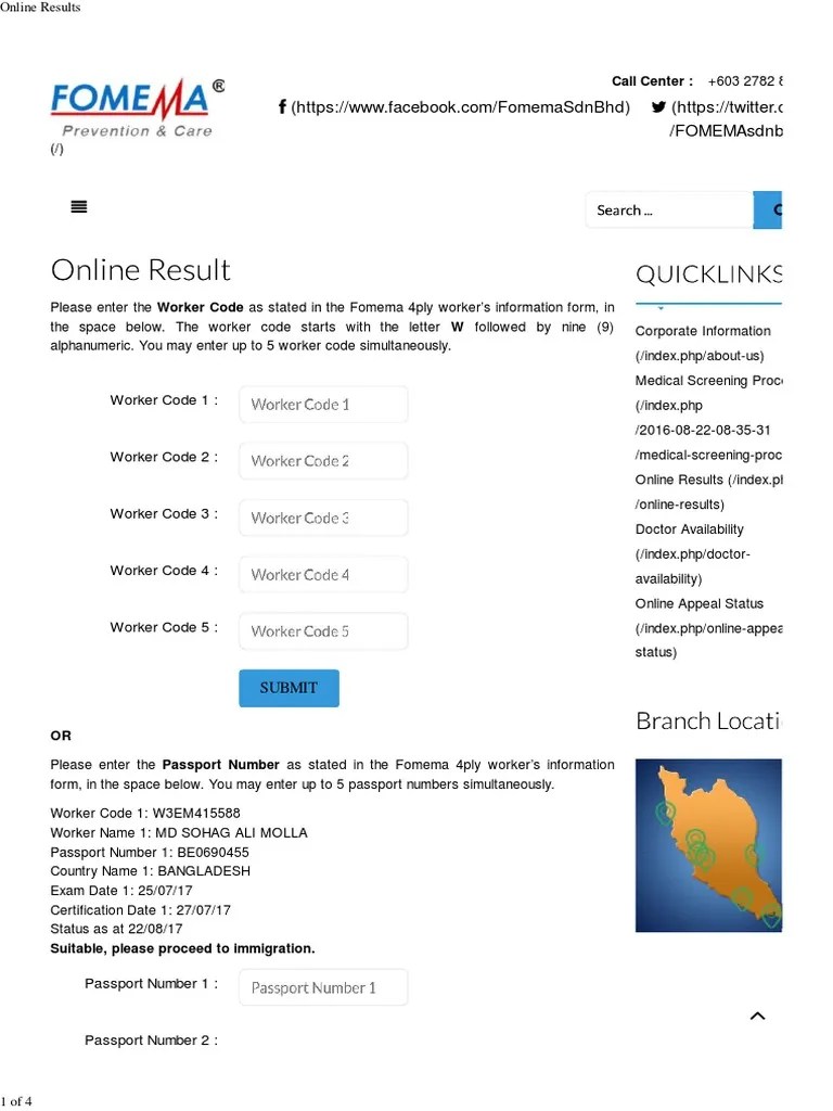 Fomema Online Results Check Malaysia - Check Fomema Medical Examination