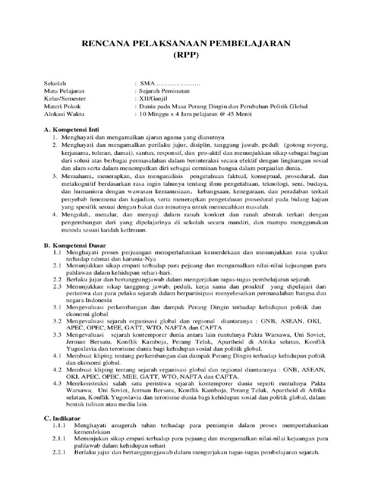 Itulah beberapa contoh soal uas ekonomi kelas x semester 1 bab permintaan dan. Rpp Sejarah Peminatan Sma Kelas Xii Pdf